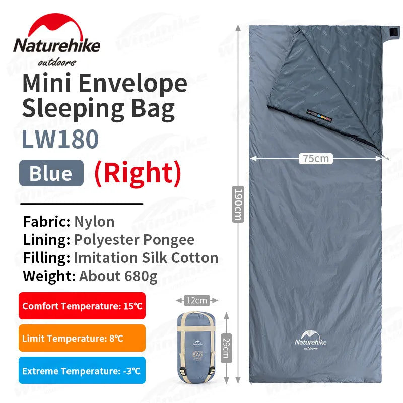 Naturehike LW180 Camping Sleeping Bag Ultralight Spring Summer Cotton Sleeping Bag for Single Couple Tourist Hiking Waterproof
