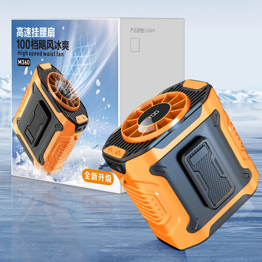 Portable Waist Fan Rechargeable Hanging Neck Fan Wearable Belt Shirt Body Fan Outdoor Working Waist Clip Fan with LED Lights