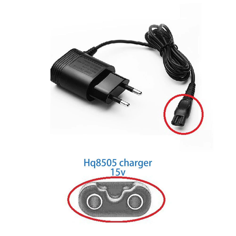 Electric Adapter Charger Wall Plug for Philips Shaver HQ5 6 7 8 9/RQ10 11 12/HS8/AT/PT Series Shaving Machine 15V Charging Cable