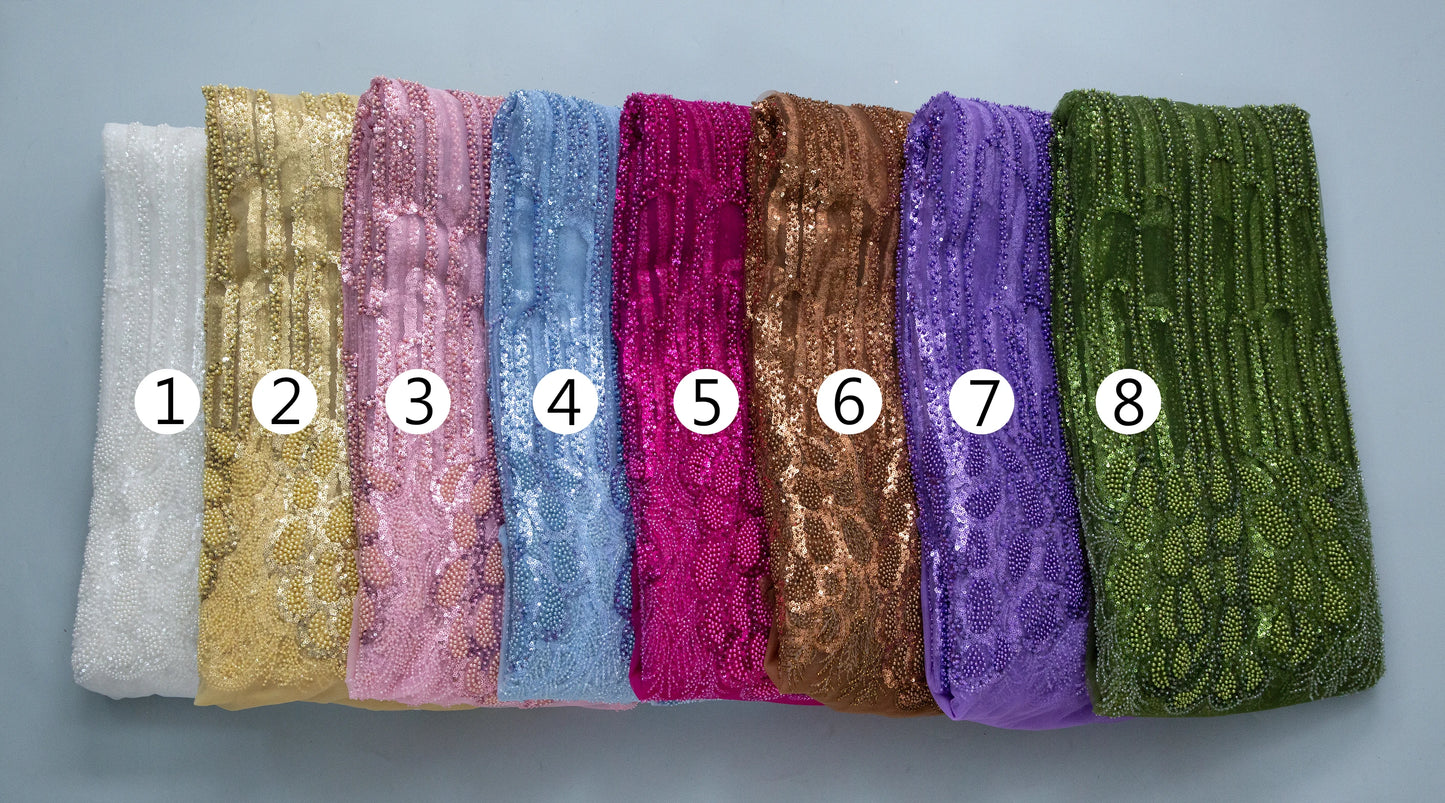 SJD LACE African Luxury Beads Mesh Lace Fabrics Nigerian Tulle 2025 French Tulle Beaded Net Lace for Women Evening Dresses A4034