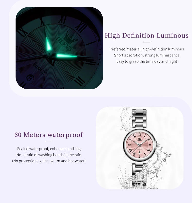 OLEVS 5608 Women Watch Luxury Brand Quartz Watch Roman Scale Waterproof Luminous Calendar Watch Elegant Women Watch Reloj Hombre