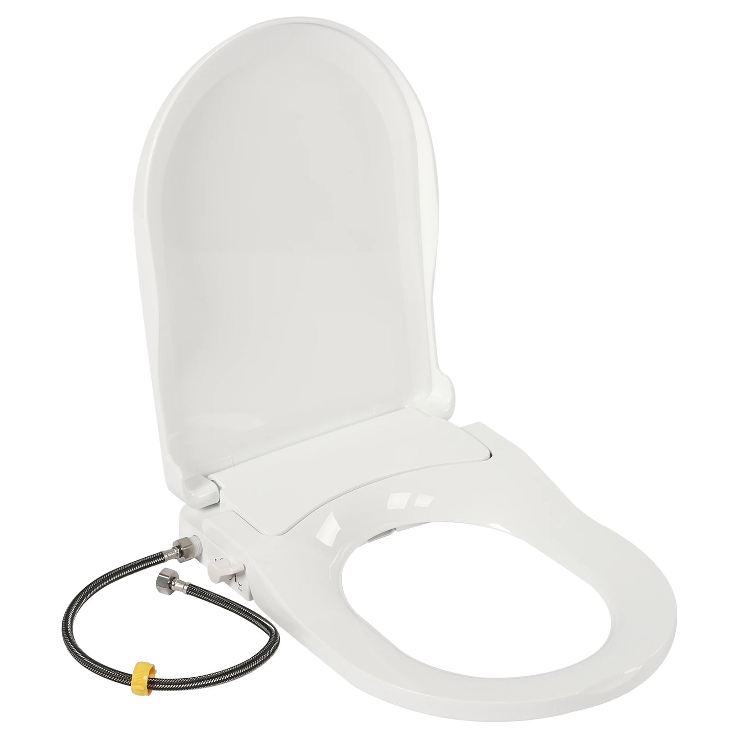 White D-Type PP Non-Electric Bidet Toilet Seat for Elongated Toilets Dual Nozzle System 48x35x7.8cm Bidet Seat