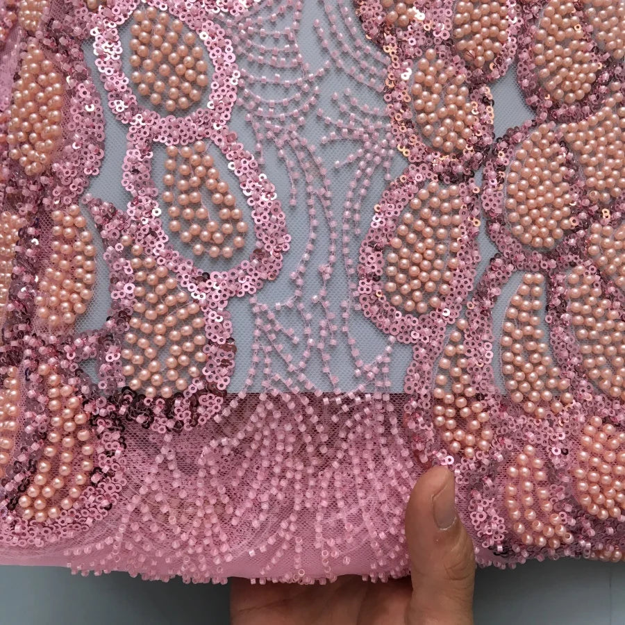 SJD LACE African Luxury Beads Mesh Lace Fabrics Nigerian Tulle 2025 French Tulle Beaded Net Lace for Women Evening Dresses A4034