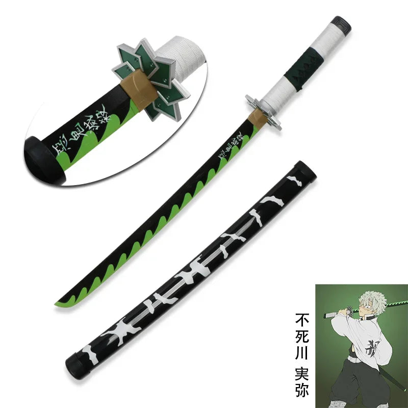 Anime Bamboo Katana 80cm /31.5in  Wooden Sword Cosplay  Props Giyuu Blue Tanjirou Kyoujurou Party Gift