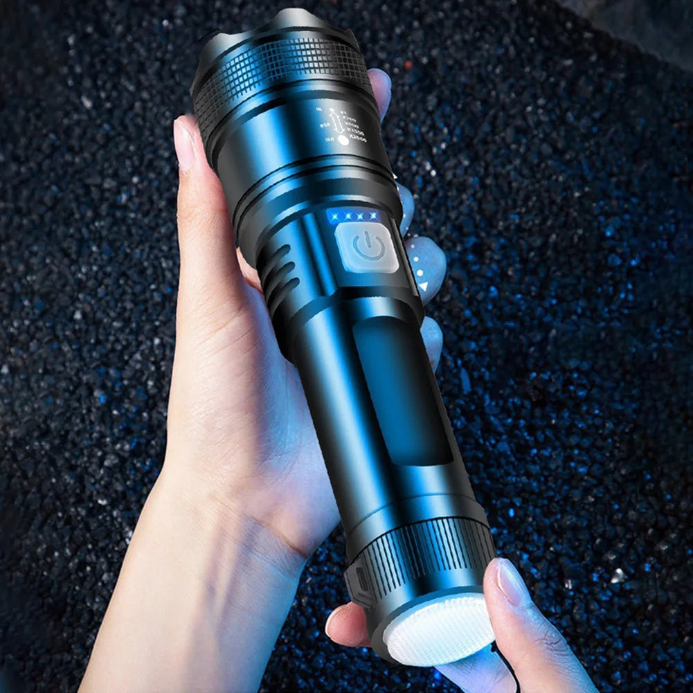 XHP50 Handheld LED Flashlight Power Display Powerful LED Flashlight 300LM Powerful Zoom Lamp Mobile Power Bank for Power Outages