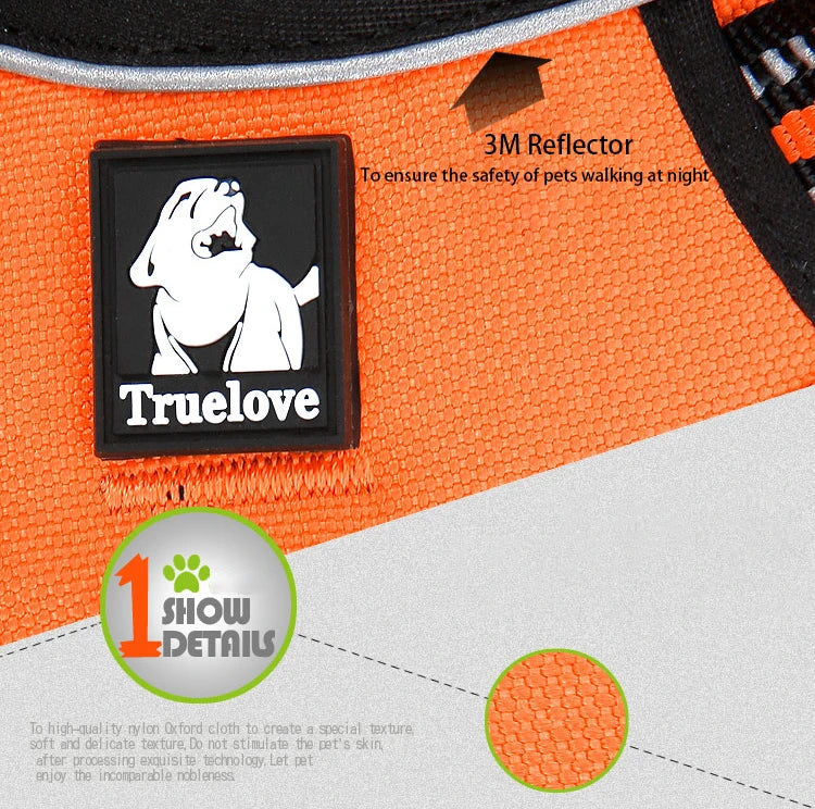 Truelove Pet Harness Reflective Nylon Large Pet Dog Harness All Weather Padded Adjustable Safety Vehicular Leads for Dog TLH5651