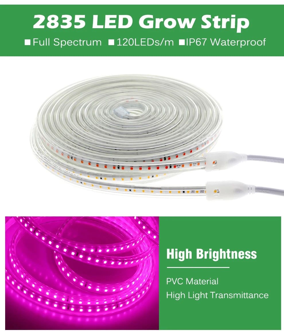 Grow Light Strips Full Spectrum 220V Phyto Lamp Waterproof LED Strips Plant Light for Flower Seedling Grow Tent Hydroponic 1-20m