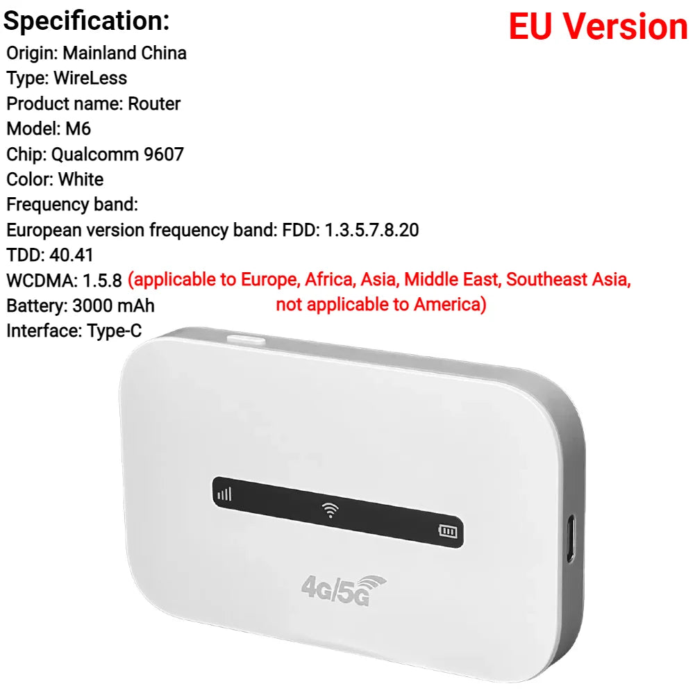 4G LTE Mobile WiFi Router 150Mbps Wireless Internet Router with SIM Card Slot Pocket Mobile Hotspot for Home Office Car Travel
