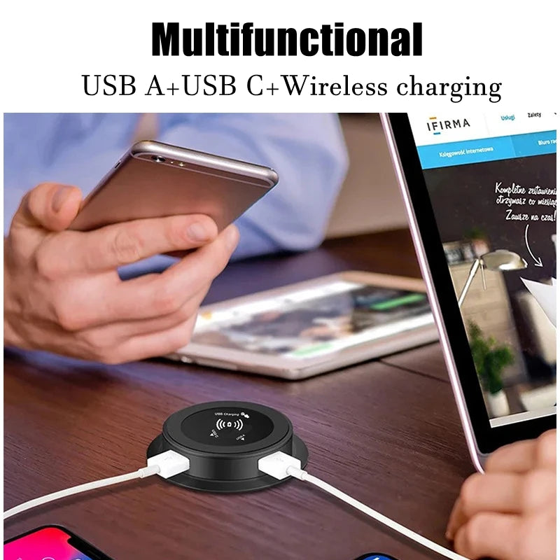 Universal Fast Wireless Charger Desktop Embedded Supports PD30W And USB Wired Charging 5V 3A Furniture Opening Desk Hole HUB
