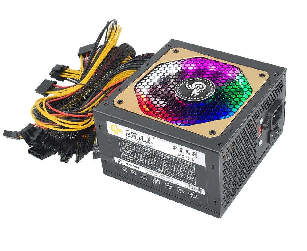 110/230V ATX 400W 600W RGB Colorful Silent Fan PSU 24Pin 12V Desktop E-Sports Video Game Computer Power Supply