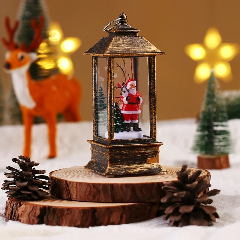 Christmas Glittering Lantern Santa-Claus/Xmas Tree/Snowman/Angel Lighted Lantern Home Table Decoration Gift for Kids