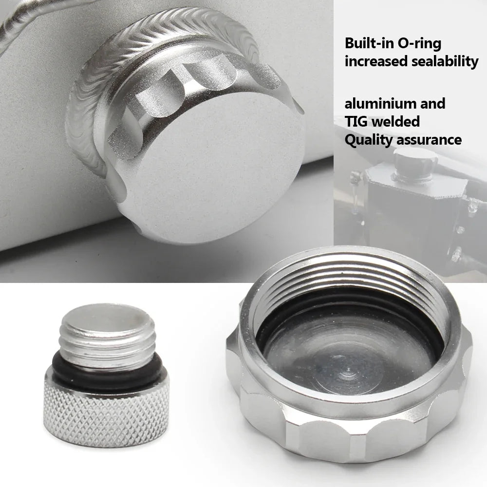 Universal  Aluminum 1L/2L Engine Coolant  Radiator Overflow Tank  Oil Catch Can Square Overflow Tank With Drain Plug