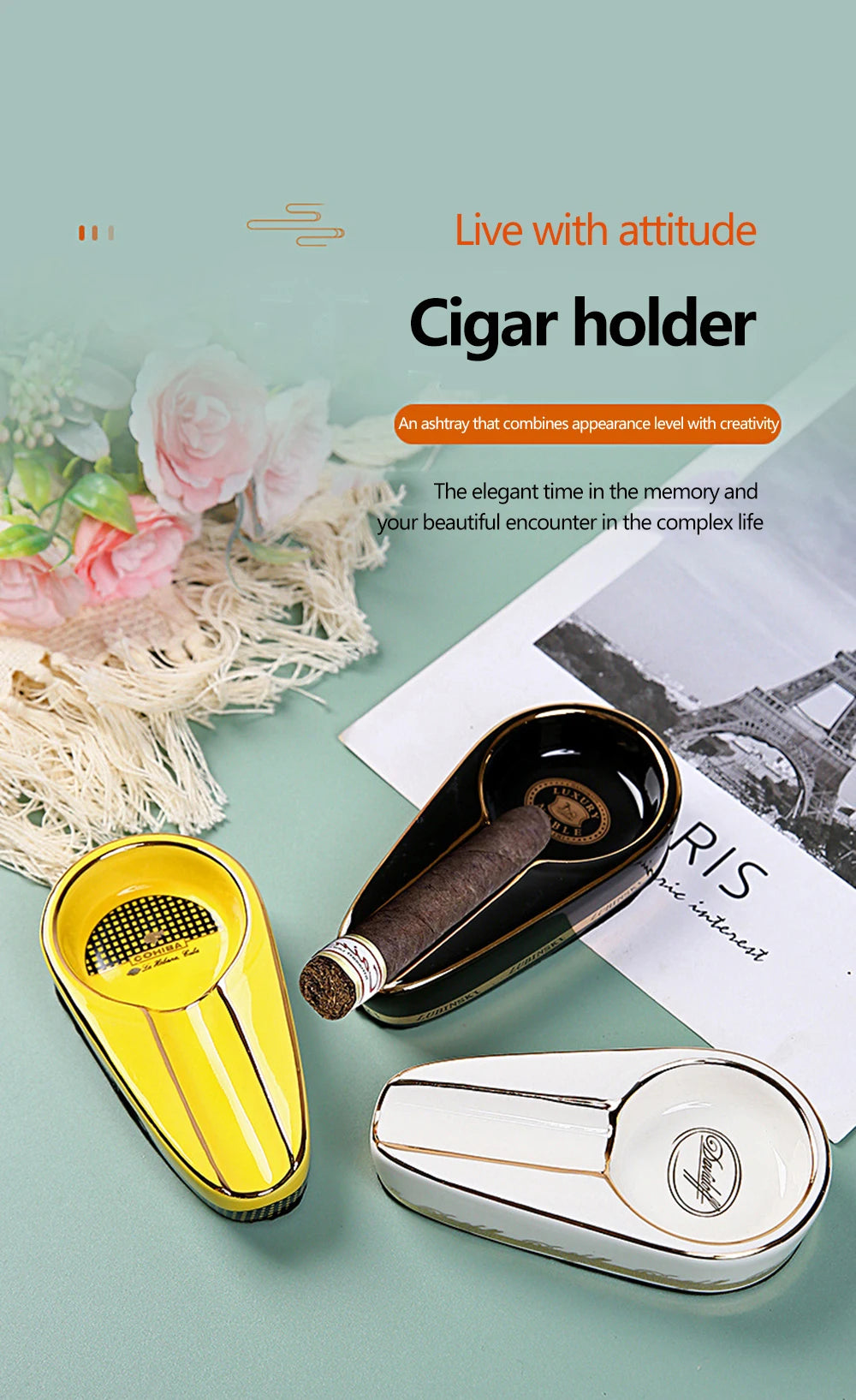 Cigar Gadgets Home Cigar Ashtray Portable Ceramic Cigars Ash Tray Tobacco Cigarette Ashtrays Holder