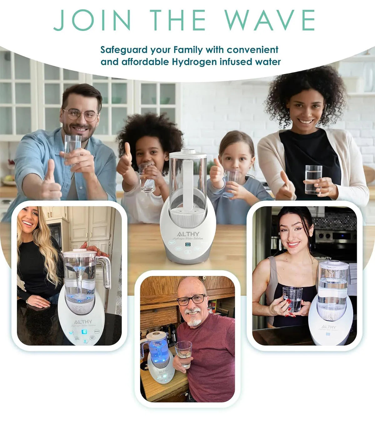 ALTHY Hydrogen Water Pitcher Generator  Balanced Purified Water PH Levels /Calcium Sulfite replacement filter