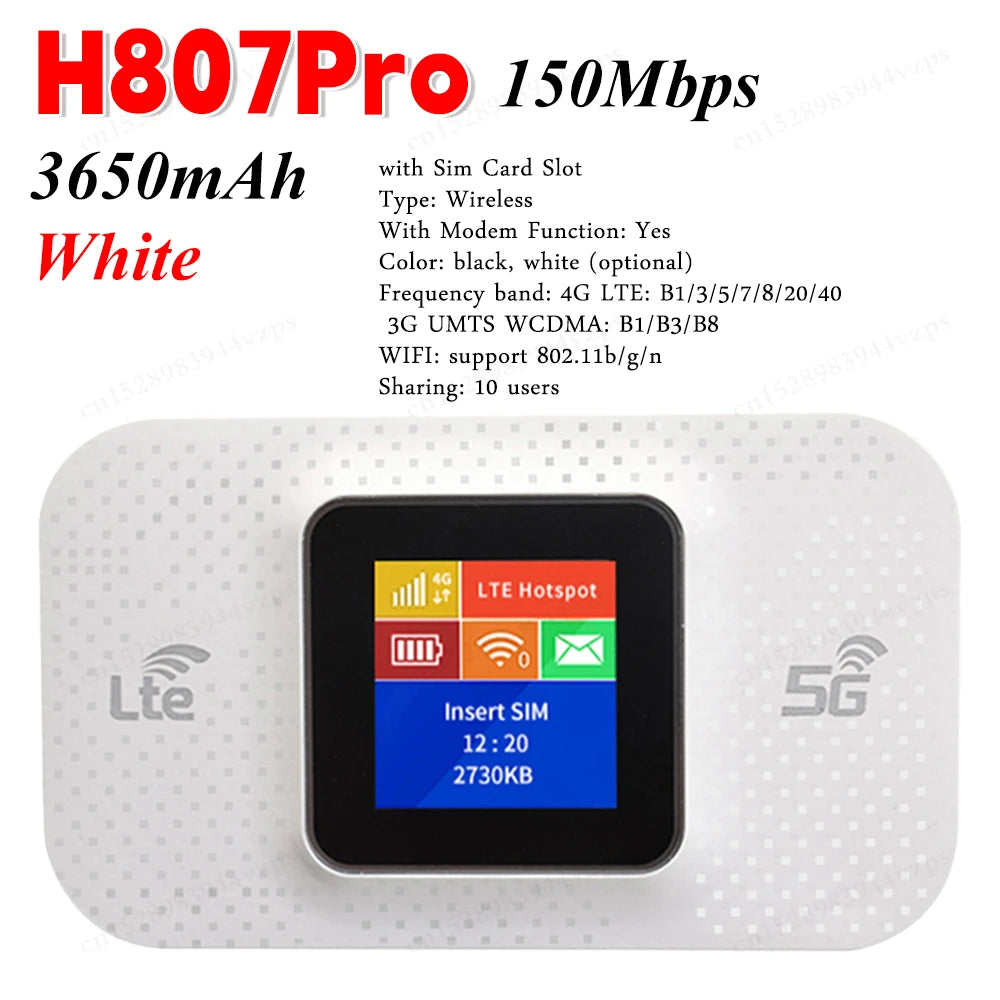 H807Pro Pocket WIFI Router Wireless 4G WIFI Router Mobile with Sim Card Unlock Modem 150Mbps WiFi Hotspot Mobile Router