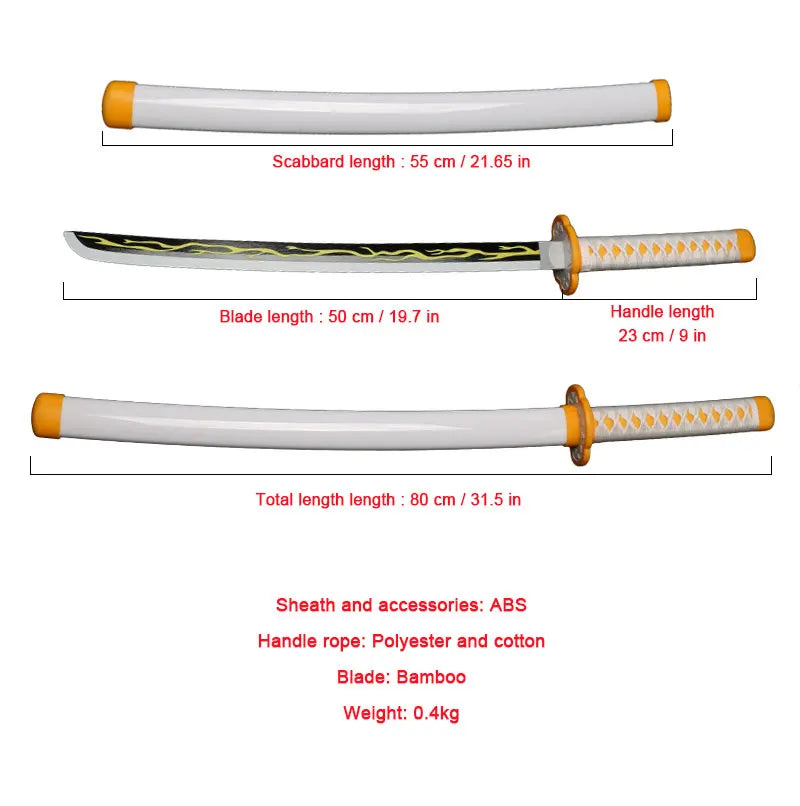 Anime Bamboo Katana 80cm /31.5in  Wooden Sword Cosplay  Props Giyuu Blue Tanjirou Kyoujurou Party Gift