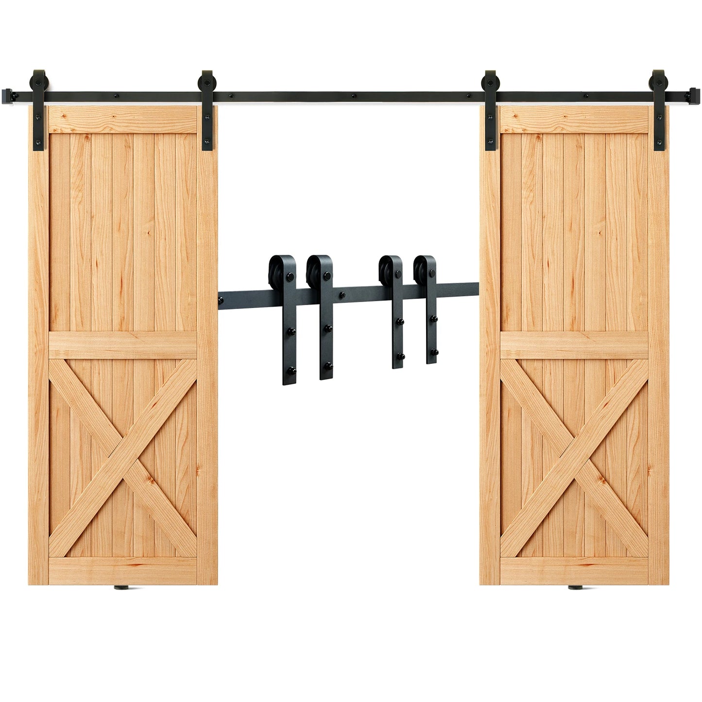 SucceBuy 8/10FT Sliding Barn Door Hardware Kit 330LBS Heavy Duty Barn Door Track Kit for Double Doors W/ Smooth & Silent Pulley