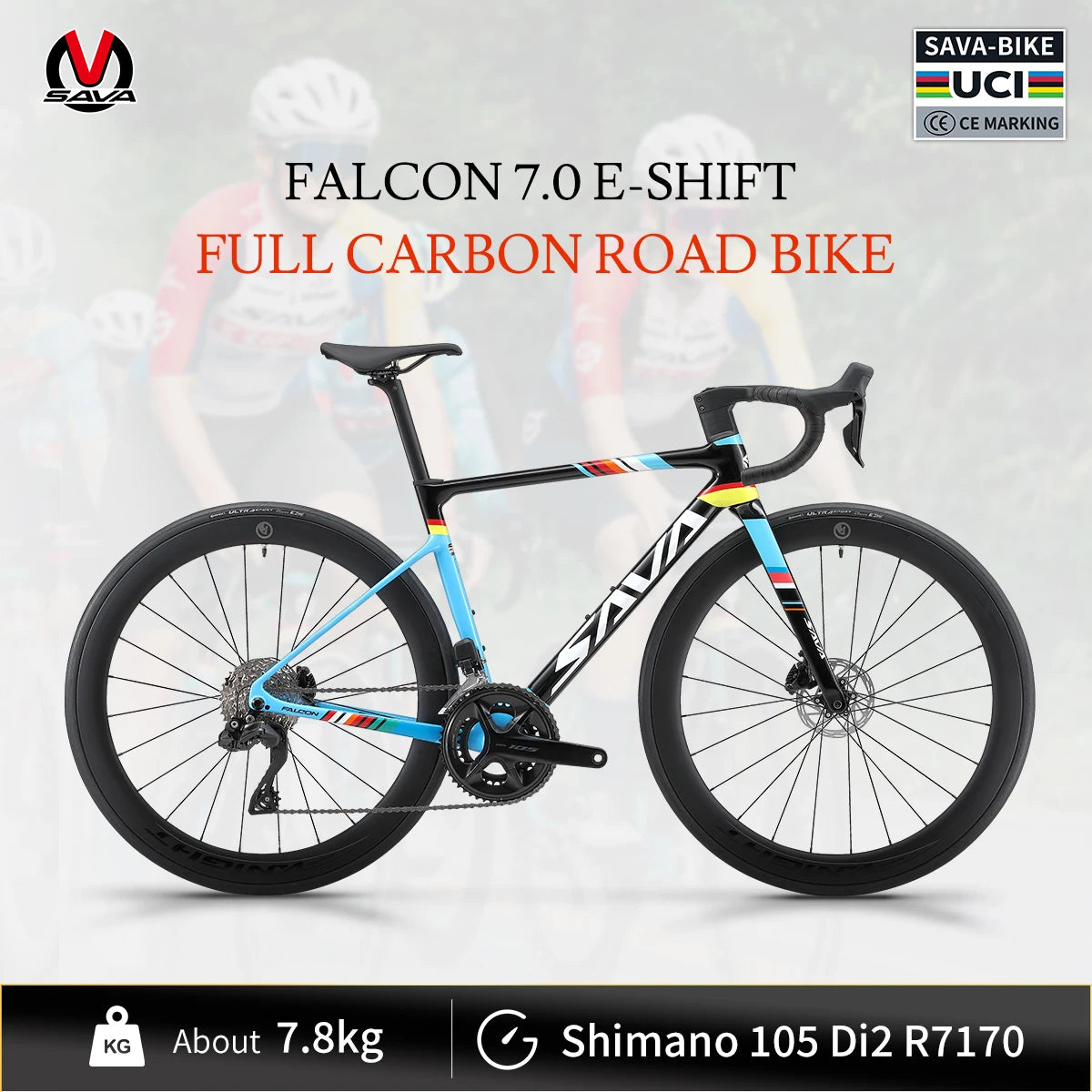 SAVA C7 Racing Team Full Carbon Fiber electronic shifting Road Bike 24-speed with SHIMAN0 7170 DI2 Kit, UCI Approved