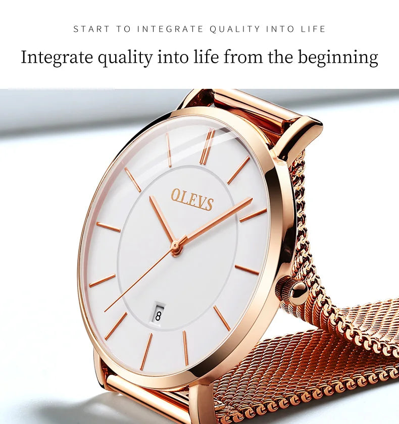 OLEVS Watch Women Rose Gold Top Brand Luxury JAPAN Movement Quartz Ultra Thin Ladies Watch Calendar Date Necklace Watch Set