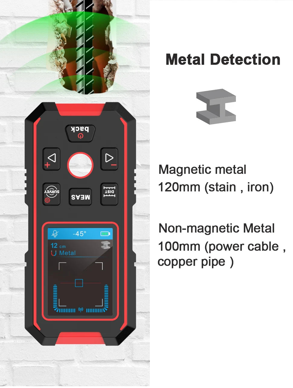 NF-518S Industrial Metal Detectors Metal Detector AC Cable Metal Pipes Rebar Multifunctional Wall Detector With Positioning Hole