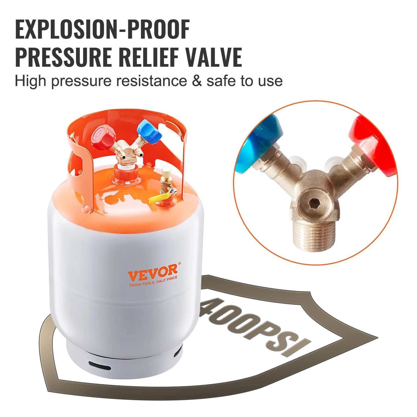 SucceBuy Refrigerant Recovery Tank 30 LBS Cylinder Tank 400 psi Refrigerant Recovery Reclaim with Y-Valve for Liquid/Vapor
