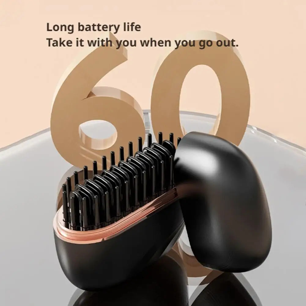 Mini Rechargeable Hair Straightener Brush: 3-Speed Temp Control, Anti-Scald Shell, Lightweight & Portable for Travel