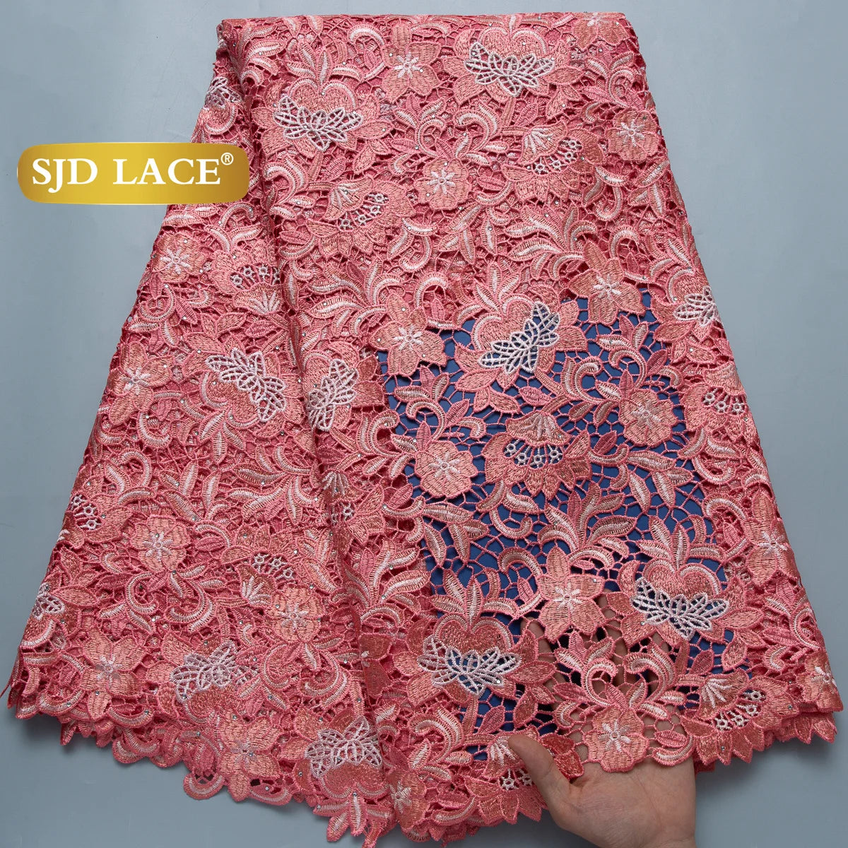 SJD LACE African Guipure Cord Stones Lace Fabric 5 Yards 2026 New Nigerian Water Soluble Lace For Women Wedding Party Dress 3844