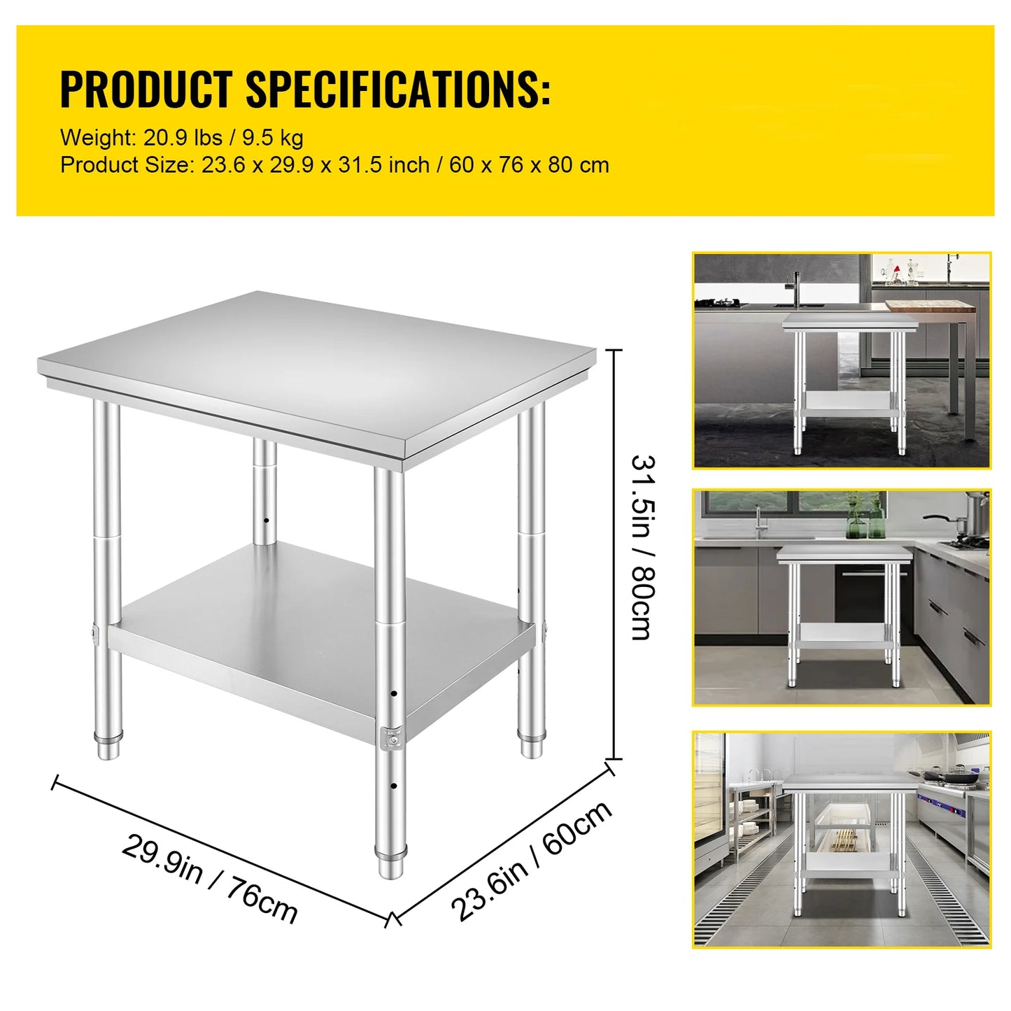 SucceBuy Stainless Steel Kitchen Work Bench Commercial Catering Table Worktable w/Undershelf 330LBS 286LBS for Restaurant Garage