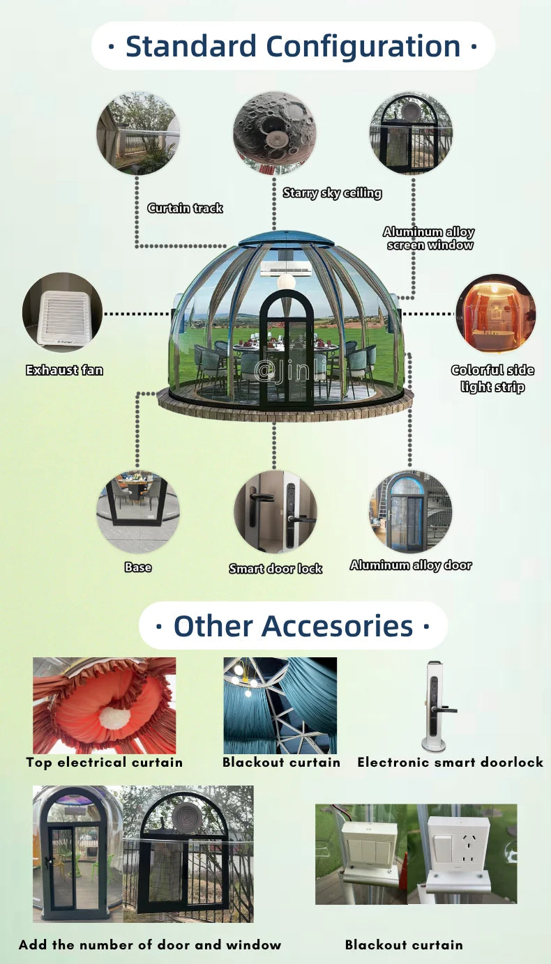 4meter + 2.7meter Transparent PC Bubble House Dome Tent Geodesic Igloo Round Clear House Catering Cabin Hotel Resort Luxury Camp