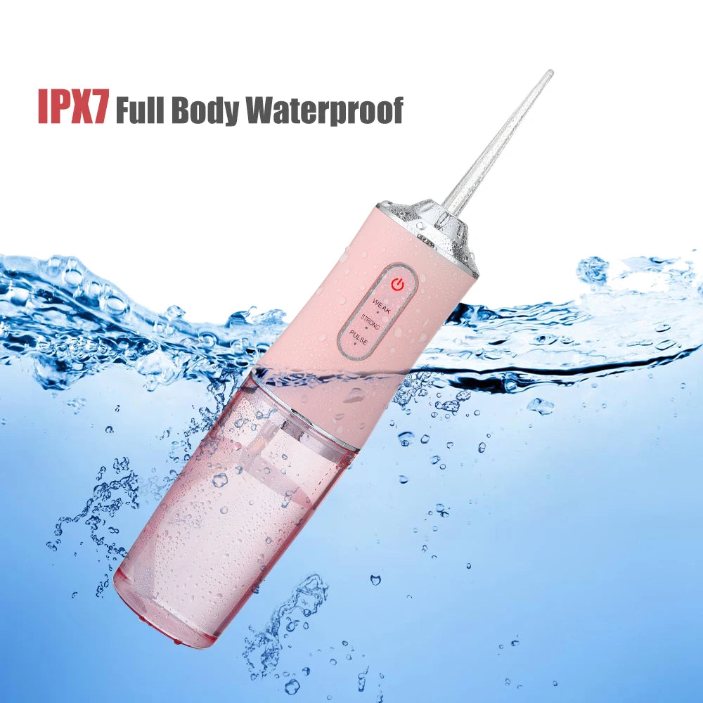 Oral Irrigator Portable Dental Water Flosser USB Rechargeable Water Jet Floss Tooth Pick 4 Jet Tip 220ml 3 Modes Teeth Cleaner ﻿