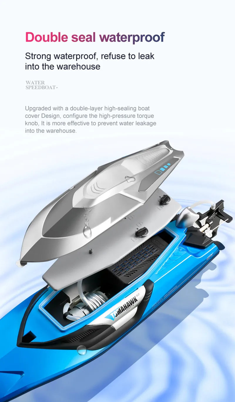 50CM Large Racing 70KM/H High Speed RC Boat 2.4G 200M Capsized Reset Dual Waterproof Smart Alarm Remote Control Boat Speedboat