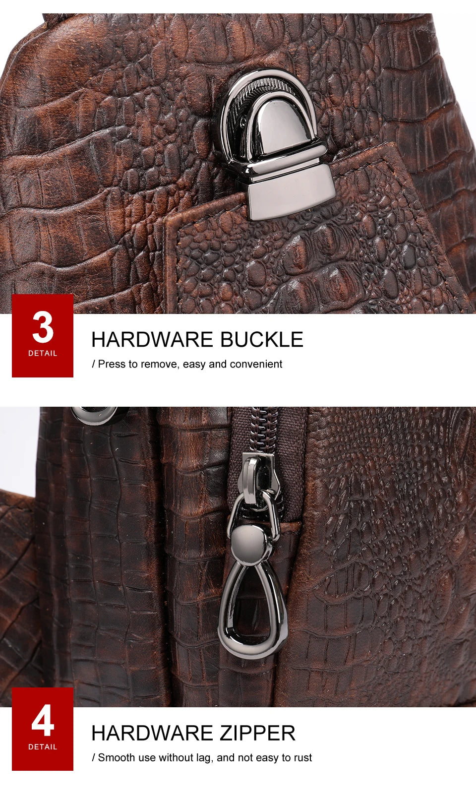 WESTAL Genuine Leather Sling Bag Anti-Thief Crossbody Personal Pocket Bag Chest Shoulder Bag for Travel Hiking Croco Design Bags