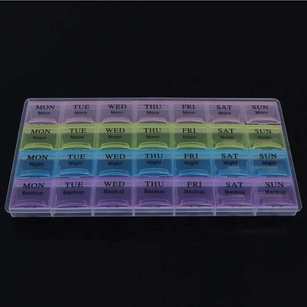 28-Compartment Medicine Tablet Dispenser Sealed Pill Capsule Splitters Case Moisture-proof Weekly Medicines Containers Daily Use
