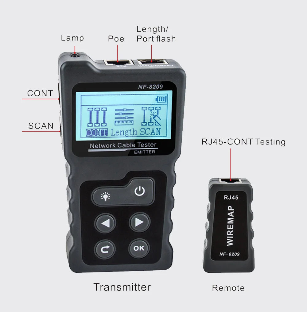 NOYAFA LCD Display Measure Length Tracker NF-8209 Cable POE Wire Checker Test Network Tool Scan Cable Wiremap Tester