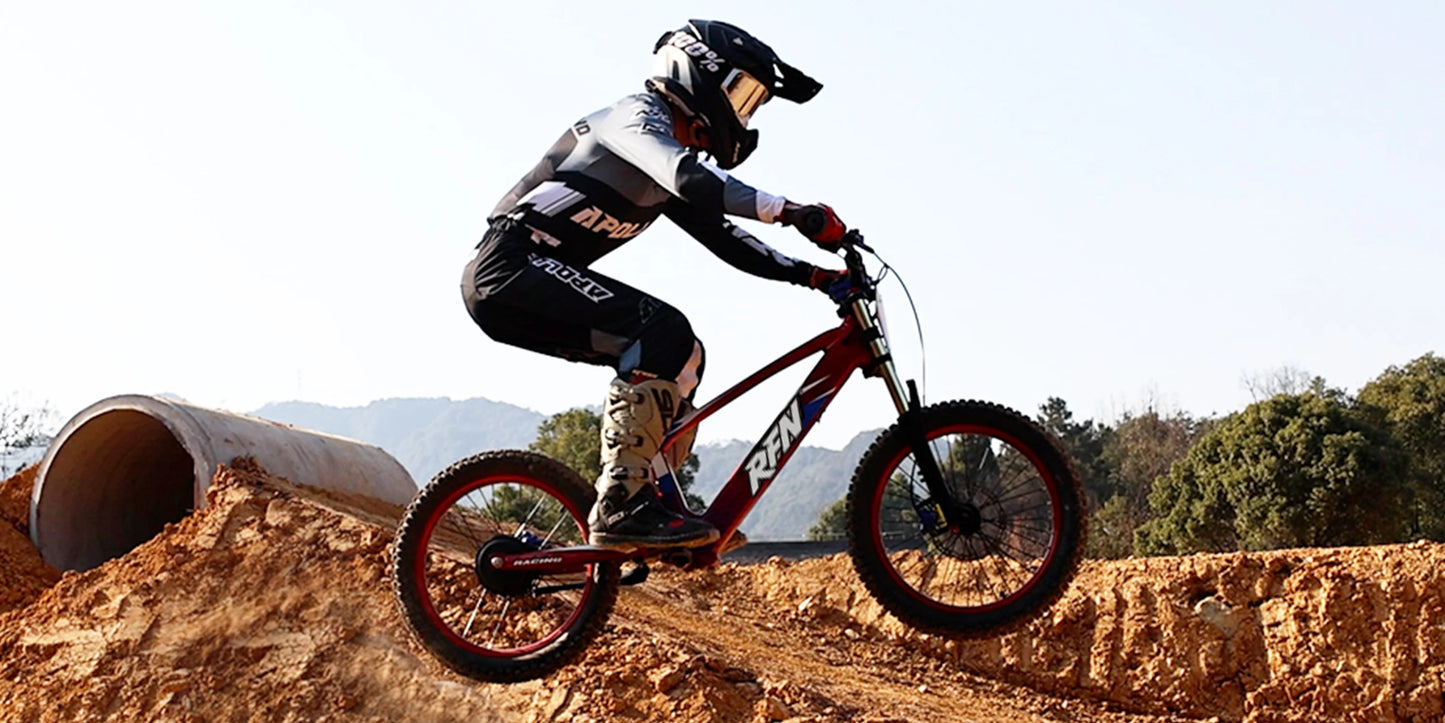RFN Racing 18 Electric Dirt Bike For Kids - 36V 3-Speed Stunt Jump Bike - Lightweight Aluminum Frame Electric Bike For Age 14+