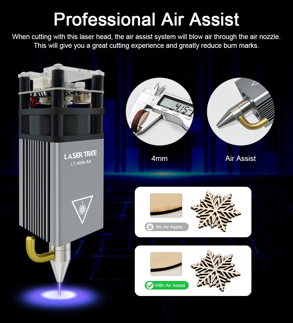 LASER TREE Fixed Focus 5W Laser Head with Air Assist Nozzle Beam Compressed Module for CNC Engraver Cutting Machine DIY Tools