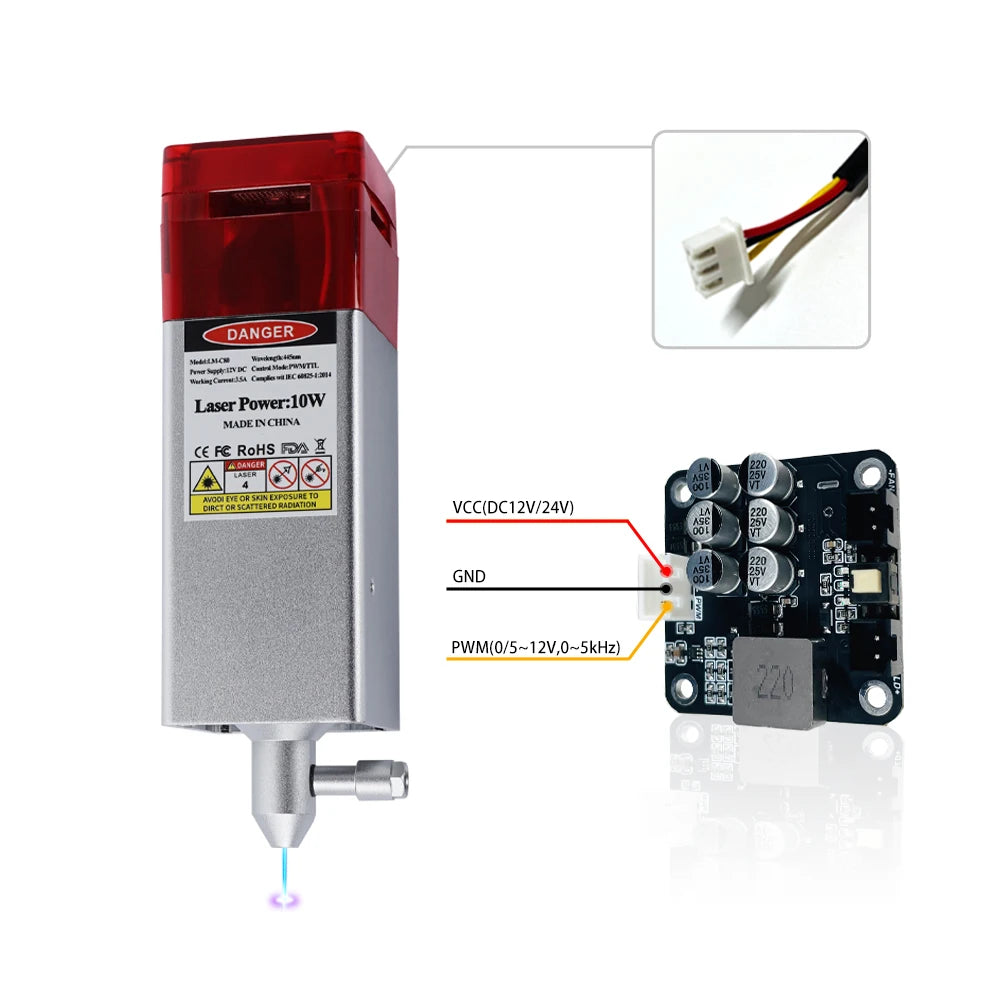80W Laser Module with Air Assist 10W Laser Engraving Head 450nm Blue Laser Head TTL Module for CNC Laser Cutting Machine Tools