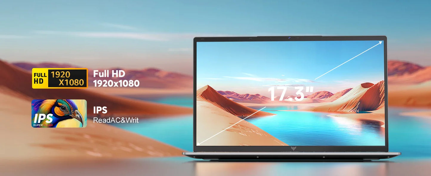 ACEMAGIC 17.3-inch laptop 16GB DDR4 512GB SSD IntelN97/N95/4300 3.6GHz lightweight and portable high-definition WiFi5 180 ° open