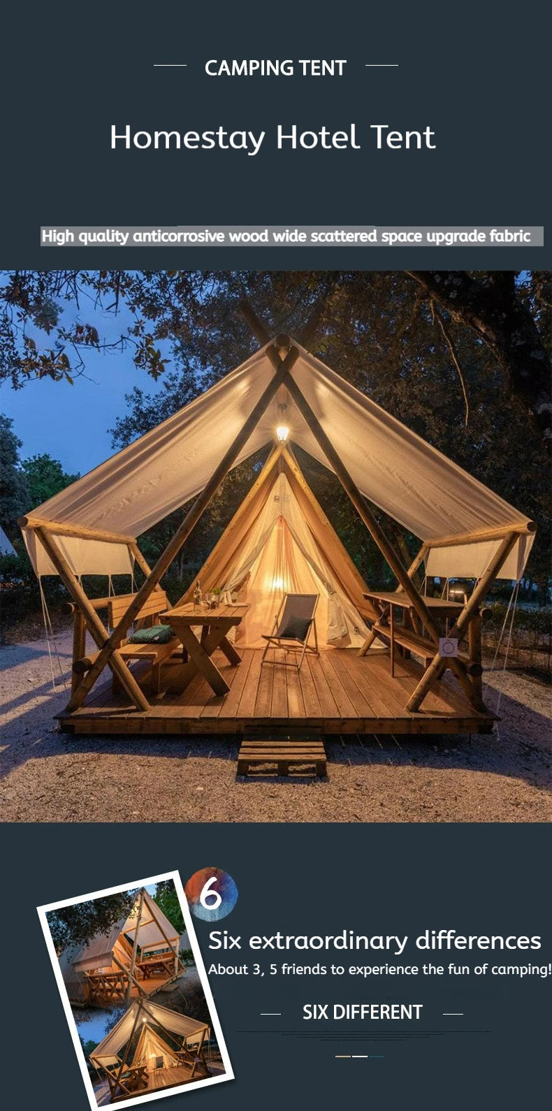 Triangle Design Glamping House Wooden Frame 4 Season Camping Wind Resistant Shelter For Restaraunt Backyard Garden Resort Event
