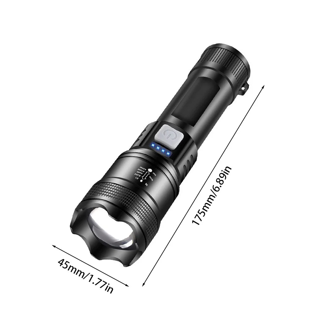 XHP50 Handheld LED Flashlight Power Display Powerful LED Flashlight 300LM Powerful Zoom Lamp Mobile Power Bank for Power Outages