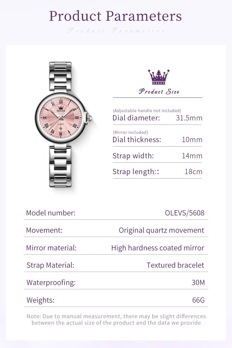 OLEVS 5608 Women Watch Luxury Brand Quartz Watch Roman Scale Waterproof Luminous Calendar Watch Elegant Women Watch Reloj Hombre
