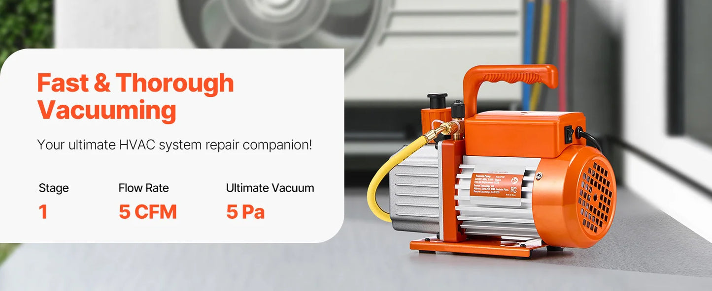 SucceBuy Vacuum Pump & Oil Bottle 3.5CFM/4CFM/5CFM 1-Stage or 6CFM 9CFM 2-Stage, R134a R22 R410a Systems Conditioner Maintenance