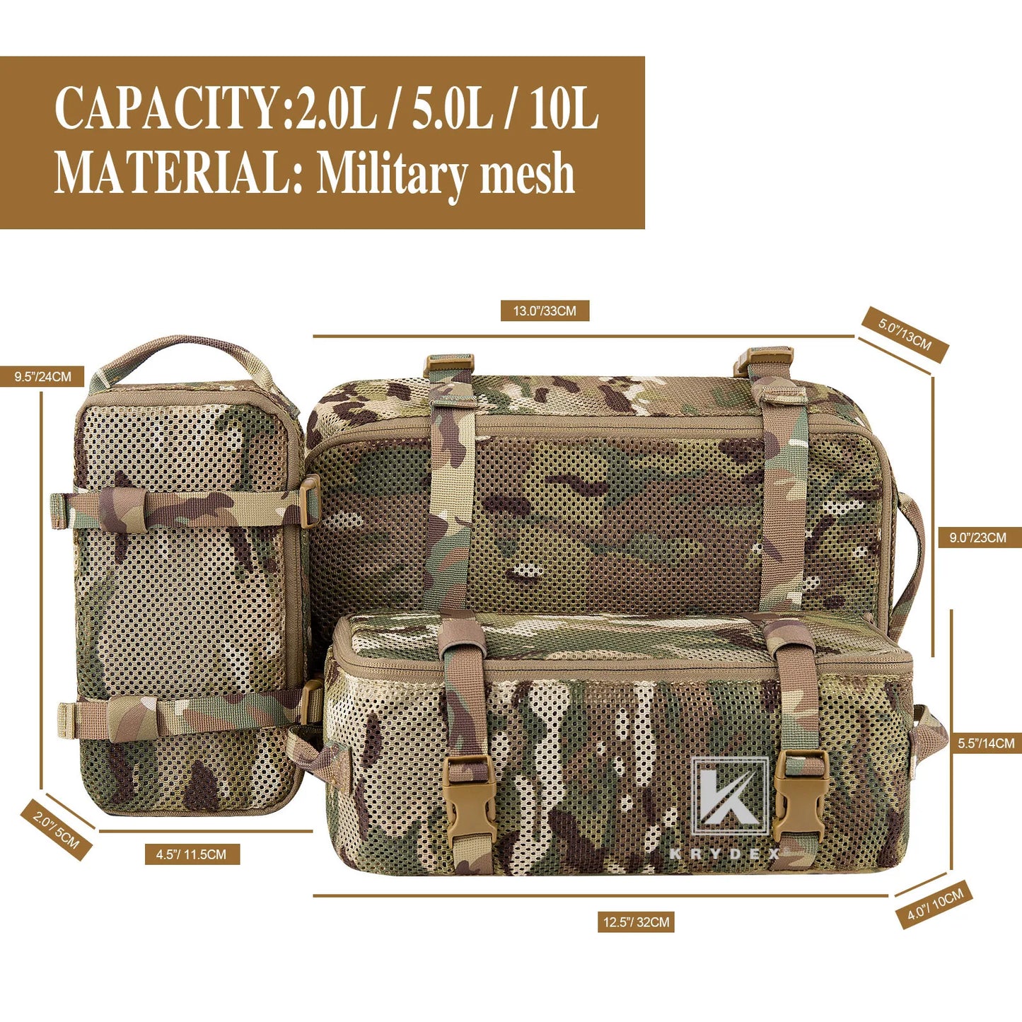 KRYDEX Tactical Modular Pouch Set Outdoor Backpack Organizer Travel Suitcase Packing Cubes Hunting Gear