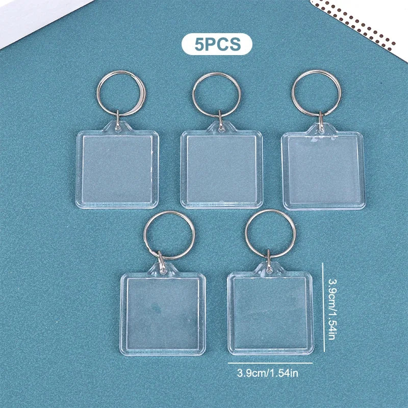 5pcs Blank Photo Frame Keychain Clear Acrylic Keyring Insert Photo Split Key Pendant DIY Key Holder Couple Anniversary Gifts
