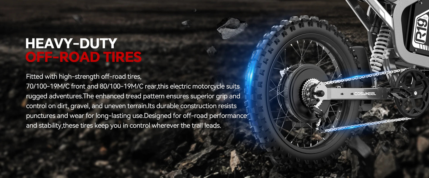 COSWHEEL R19 Electric cycle 72V 40AH Lithium Battery Adult Mountain Ebike 6000W Mountain Electric men's Moped Road E trucks