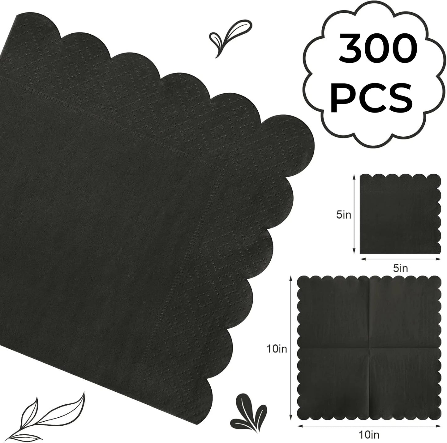 50-300PCS Paper Napkins Disposable Party Napkin Beverage Napkins Scalloped Cocktail Napkins for Wedding Dinner Birthday 5x5Inch