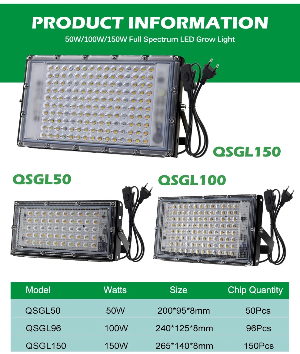 50W 100W 150W LED Grow Light With Stand Full Spectrum Sunlike LED Phyto Lamp For Indoor Greenhouse Plant Growth Lighting