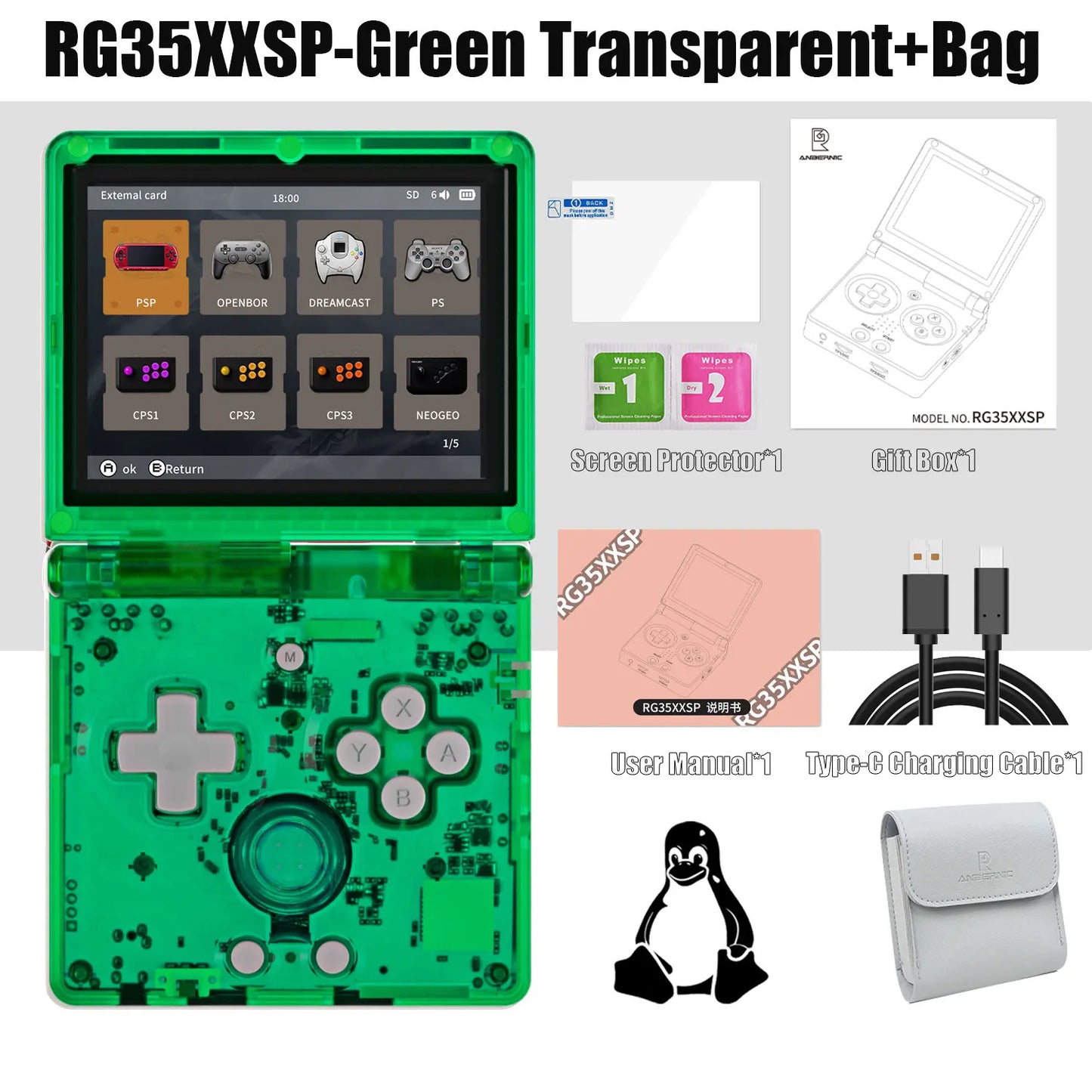 ANBERNIC RG35XXSP 3.5'' IPS Screen Flip Handheld Console Linux System HDMI-compatible TV Output  64G 5500 Games Pre-installed