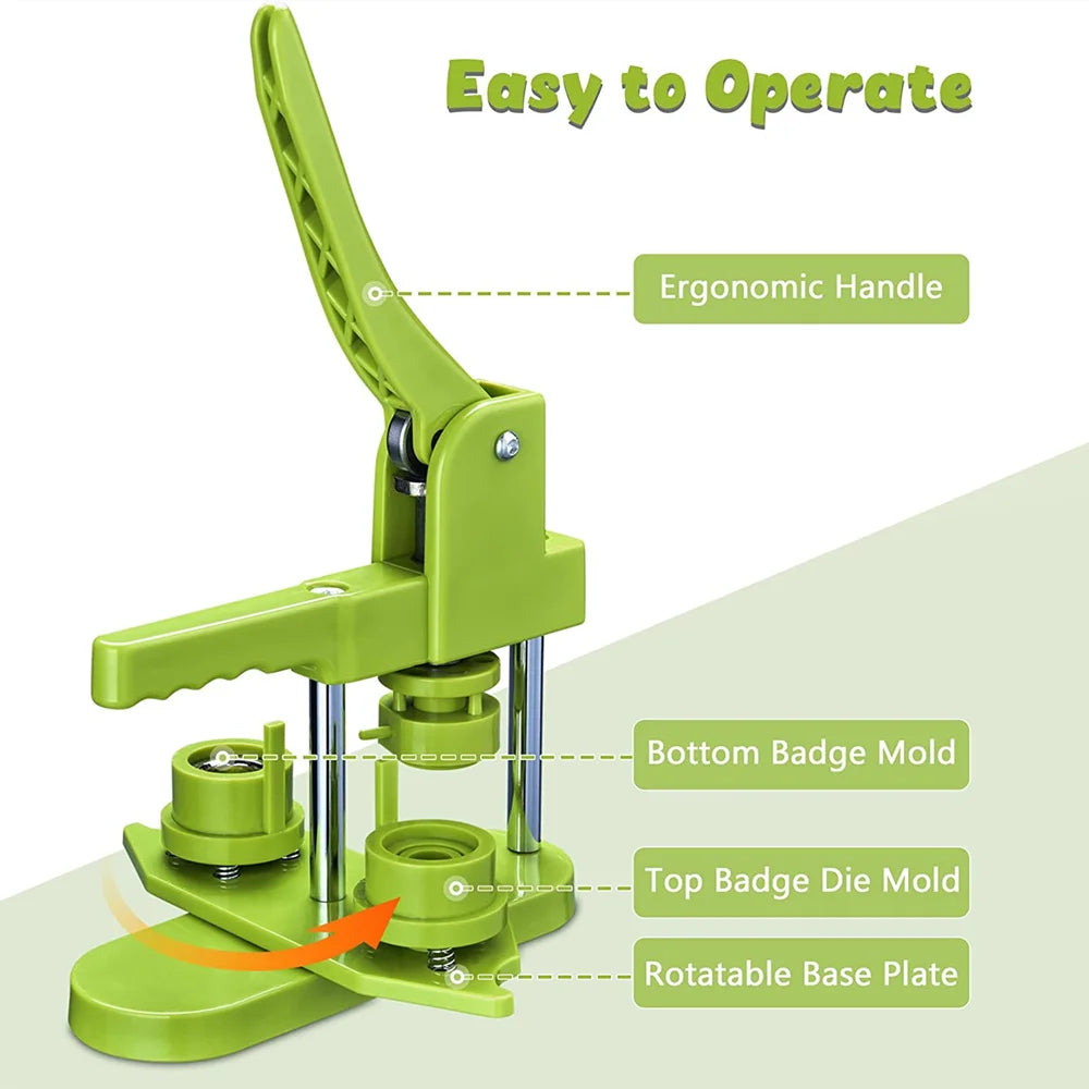 Badge Pin Button Maker Machine DIY 25/32/37/44/58MM Badges Set with 100Pcs Button Parts+Circle Cutter, Badge Press Maker Machine