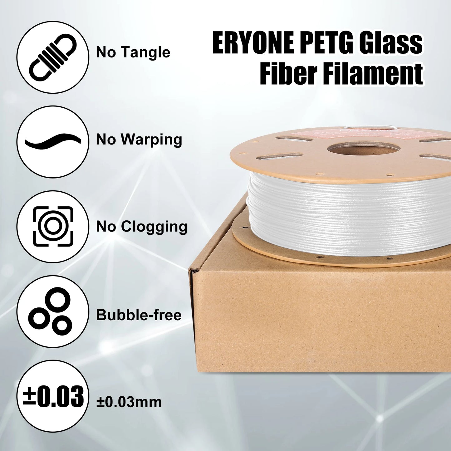 ERYONE 1.75mm PETG GF 3D Printing Filament 1kg Spool Glass Fiber Reinforced for Stronger Prints High Tensile Strength